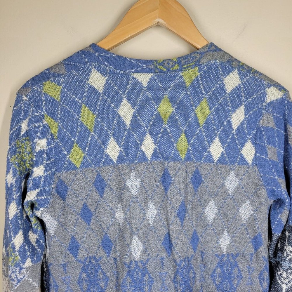 J. Jill Patchwork Mixed Pattern Blue Knit Cardgia… - image 6